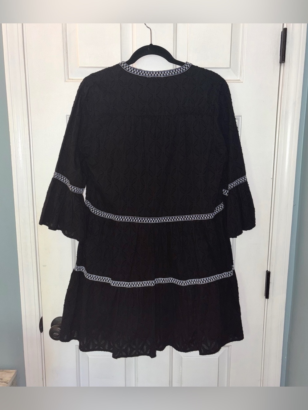 Tommy Bahama NWT Black Embroidered tassel v- neck cotton tunic dress - Picture 4 of 6
